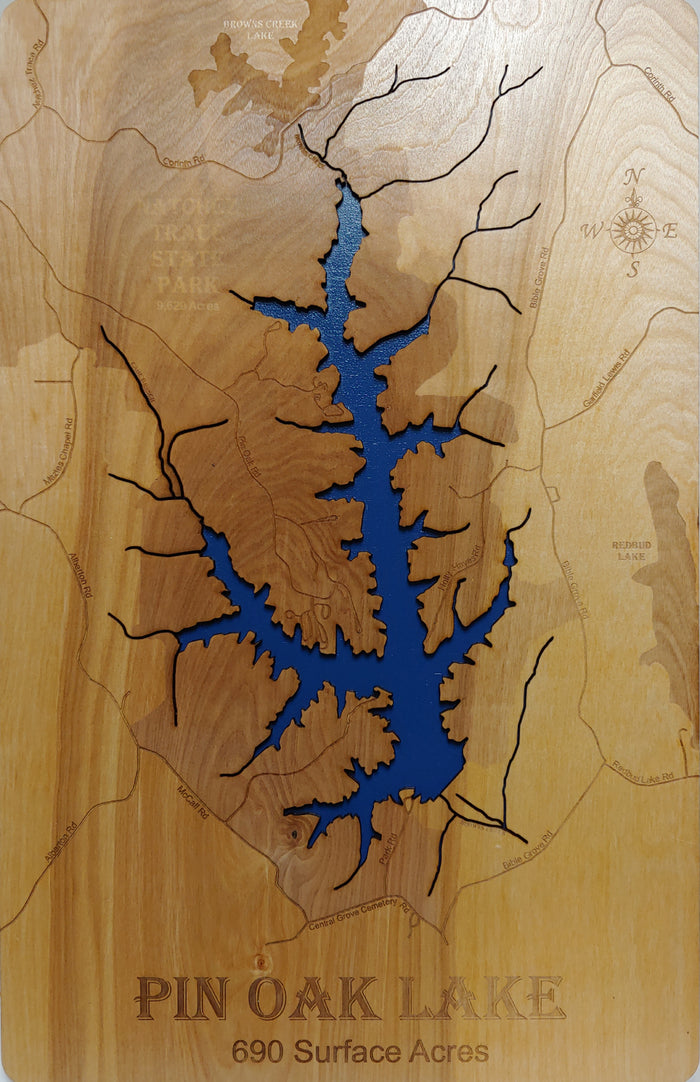 Pin Oak Lake, Tennessee - Laser Cut Wood Map| Personal Handcrafted Displays