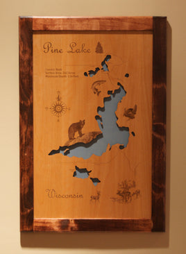 Pine Lake, Wisconsin - laser cut wood map