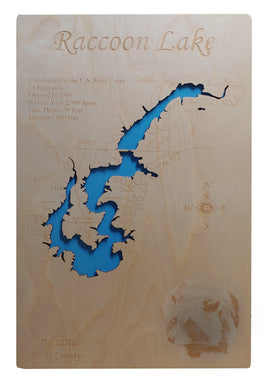 Raccoon Lake, Indiana - laser cut wood map