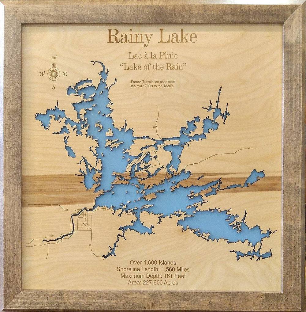 Laser Cut Wood Map of Rainy Lake