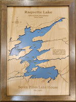 Raquette Lake, New York - laser cut wood map