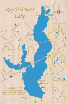 Ray Hubbard Lake, Texas - laser cut wood map