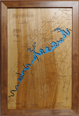 Raystown Lake, Pennsylvania - Laser Cut Wood Map