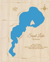 Sand Lake, Wisconsin - laser cut wood map