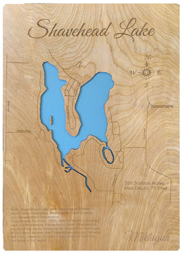 Shavehead Lake, Michigan - laser cut wood map