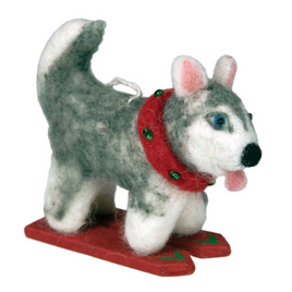 Skiing Husky Felted Ornament