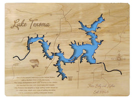 Lake Texoma, Texas and Oklahoma - laser cut wood map