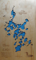 Three Lakes Chain, Wisconsin - laser cut wood map