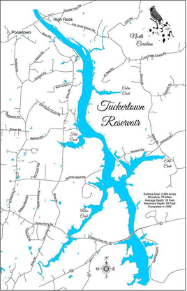 Tuckertown Reservoir, North Carolina - laser cut wood map