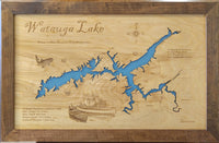 Watauga Lake, Tennessee - Laser Cut Wood Map