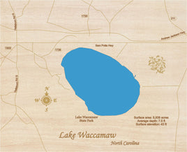 Lake Waccamaw, North Carolina - laser cut wood map