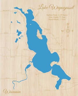 Wapogasset Lake, Wisconsin - laser cut wood map