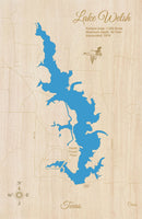 Lake Welsh, Texas - laser cut wood map