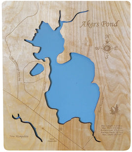 Akers Pond, New Hampshire - Laser Cut Wood Map