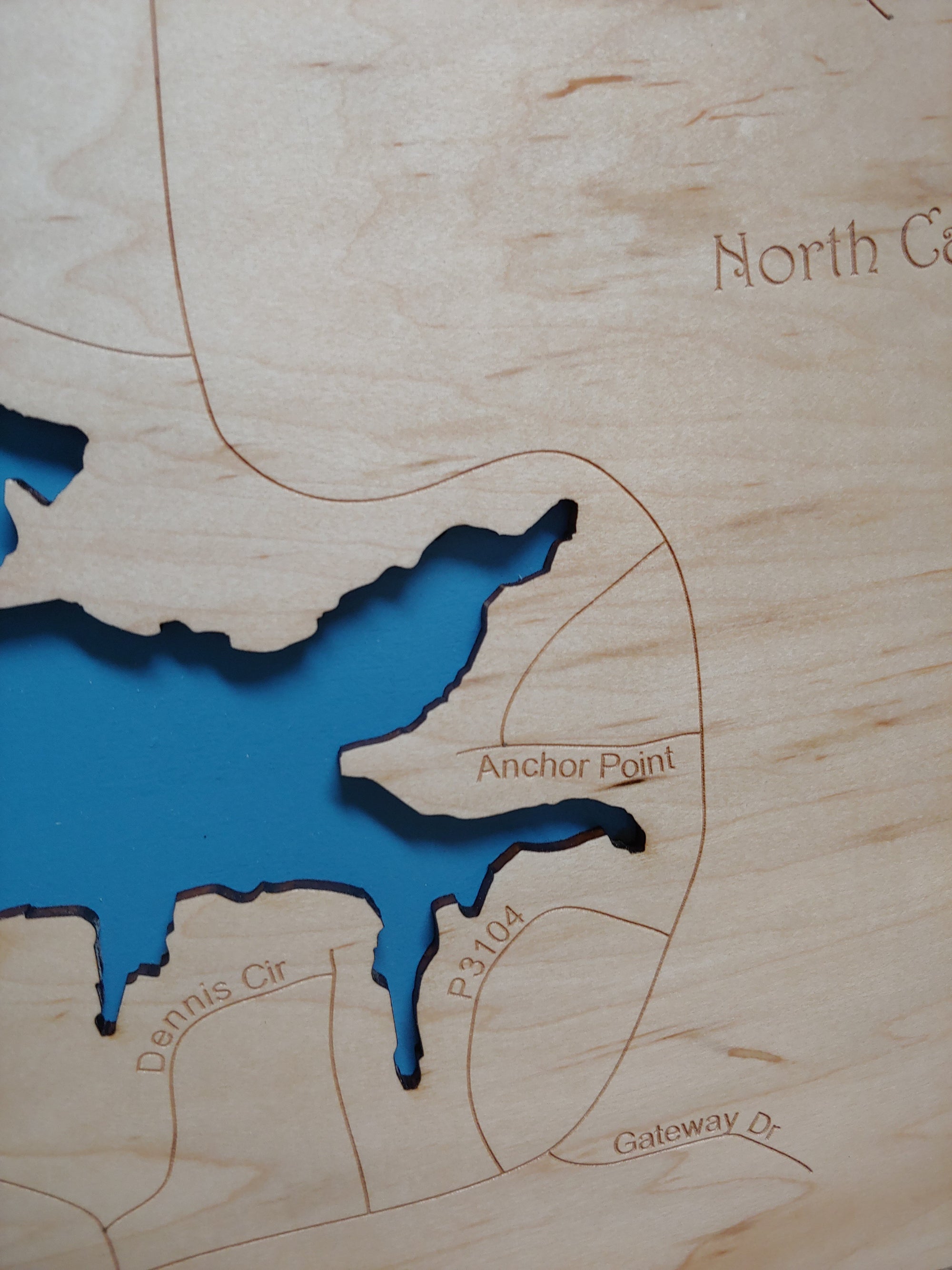 Lake Auman, North Carolina Laser Cut Wood Map Personal Handcrafted