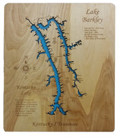 Lake Barkley, KY and Kentucky Lake, TN - Laser Cut Wood Map
