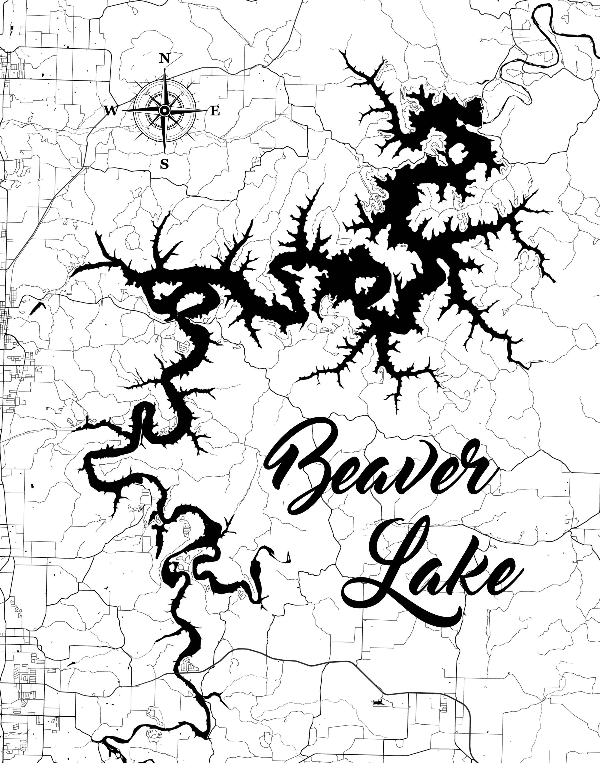 Beaver Lake, Arkansas Laser Cut Wood Map Personal Handcrafted Displays