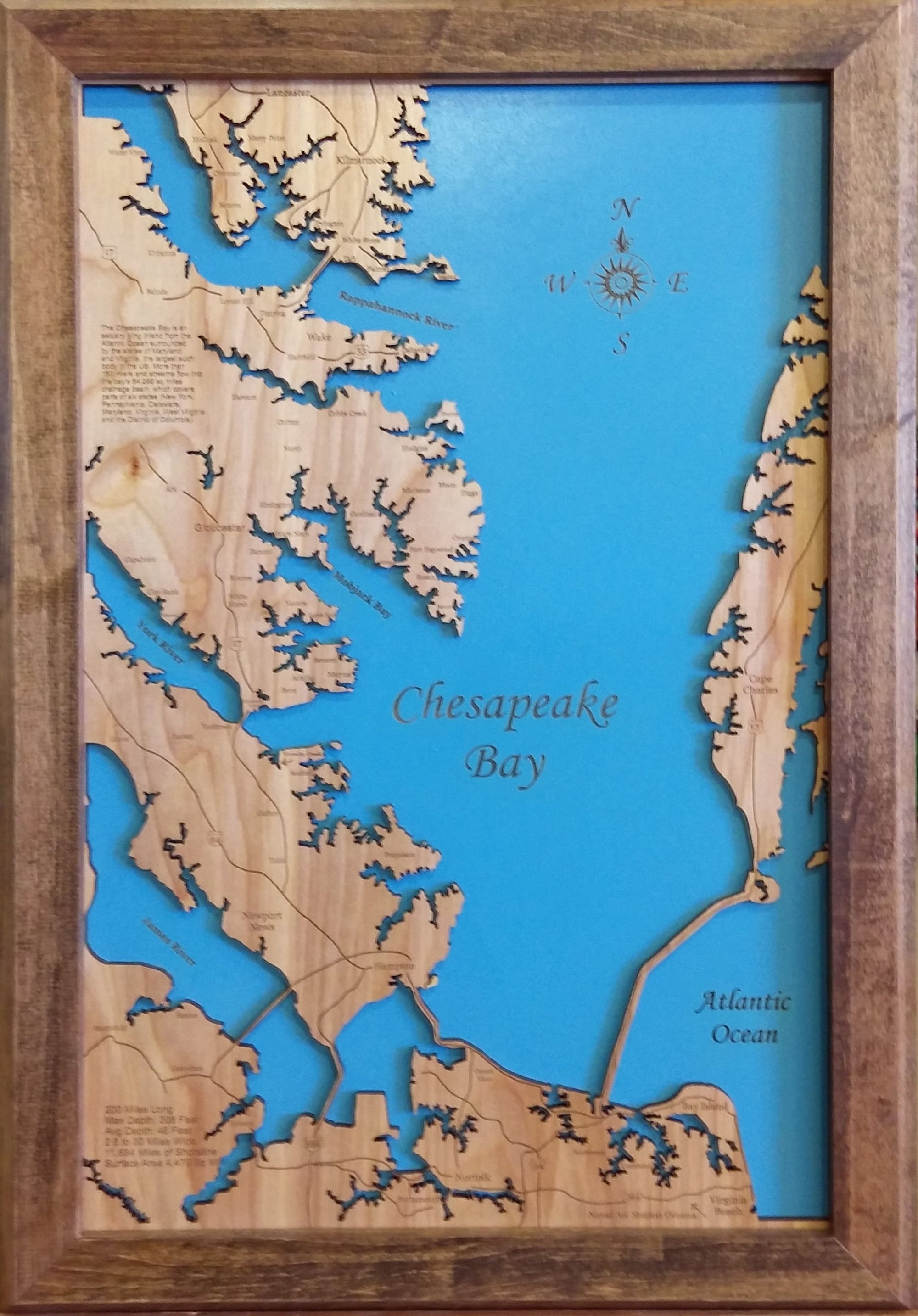 Chesapeake Bay in Maryland and Virginia laser cut wood map Personal