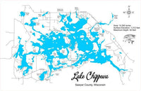 Lake Chippewa, Wisconsin - Laser Cut Wood Map