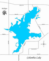 Columbia Lake, Michigan - Laser Cut Wood Map