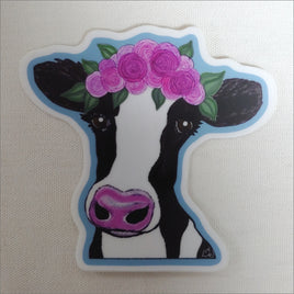 Holstein Cow with Flowers Weather Resistant Sticker