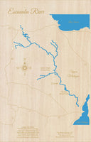 Escanaba River, Michigan - Laser Cut Wood Map