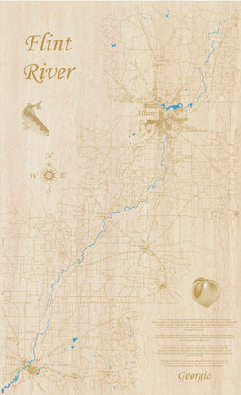 Flint River, Georgia - Laser Cut Wood Map