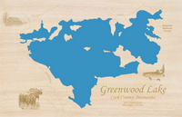 Greenwood Lake, MN - Laser Cut Wood Map