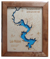 Lake Whitney, Texas - laser cut wood map