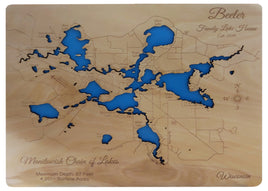 The Manitowish Chain of Lakes, Wisconsin - laser cut wood map