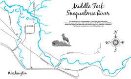Snoqualmie River, Washington (Middle Fork) - laser cut wood map