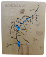 Bighorn River, Montana and Wyoming- Laser Cut Wood Map
