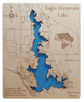 Eagle Mountain Lake, Texas - Laser Cut Wood Map
