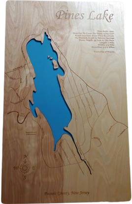 Pines Lake, New Jersey - laser cut wood map