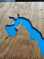 Pimushe Lake, Minnesota - laser cut wood map