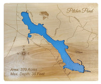 Pitcher Pond, Maine - laser cut wood map