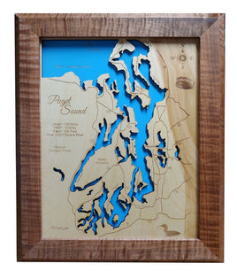 Puget Sound, Washington - Coastal Map - laser cut wood map
