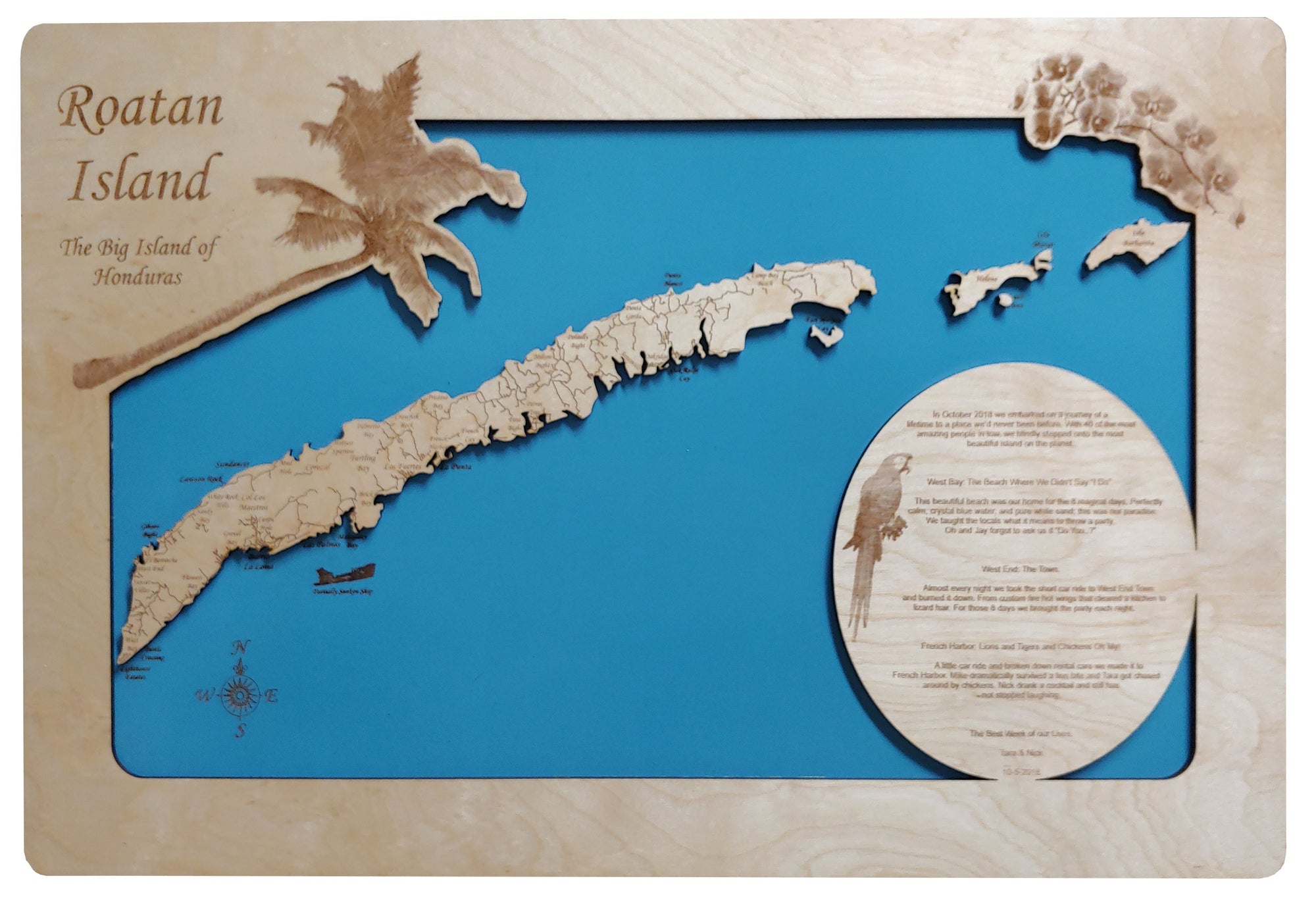 Roatan Island, Honduras Map - laser cut wood map| Personal Handcrafted ...