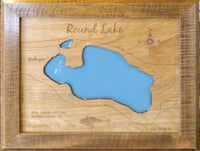 Round Lake, Michigan - laser cut wood map