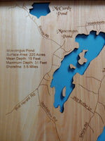 Round Pond and Muscongus Pond, Maine - laser cut wood map
