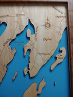 Round Pond and Muscongus Pond, Maine - laser cut wood map