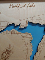 Rushford Lake, New York - laser cut wood map