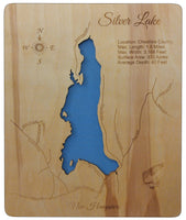Silver Lake, New Hampshire - laser cut wood map