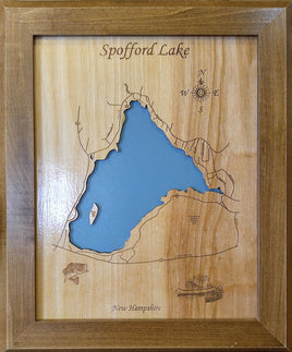 Spofford Lake, New Hampshire - laser cut wood map