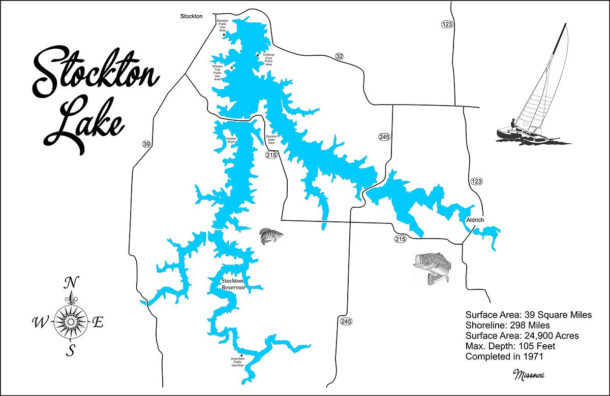 Stockton Lake, Missouri laser cut wood map Personal Handcrafted Displays