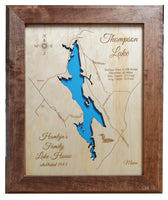 Thompson Lake, Maine - laser cut wood map