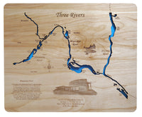 Three Rivers, Minnesota - laser cut wood map