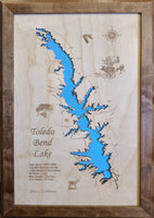 Toledo Bend Lake, Texas / Louisiana - laser cut wood map