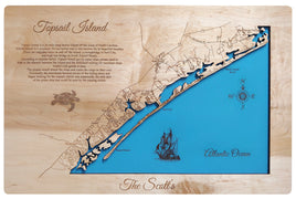 Topsail Island, North Carolina Coastal Map - laser cut wood map