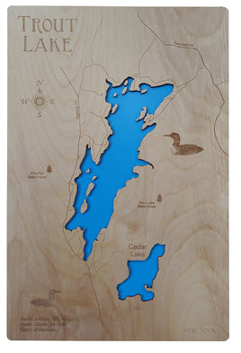 Trout Lake, New York - laser cut wood map